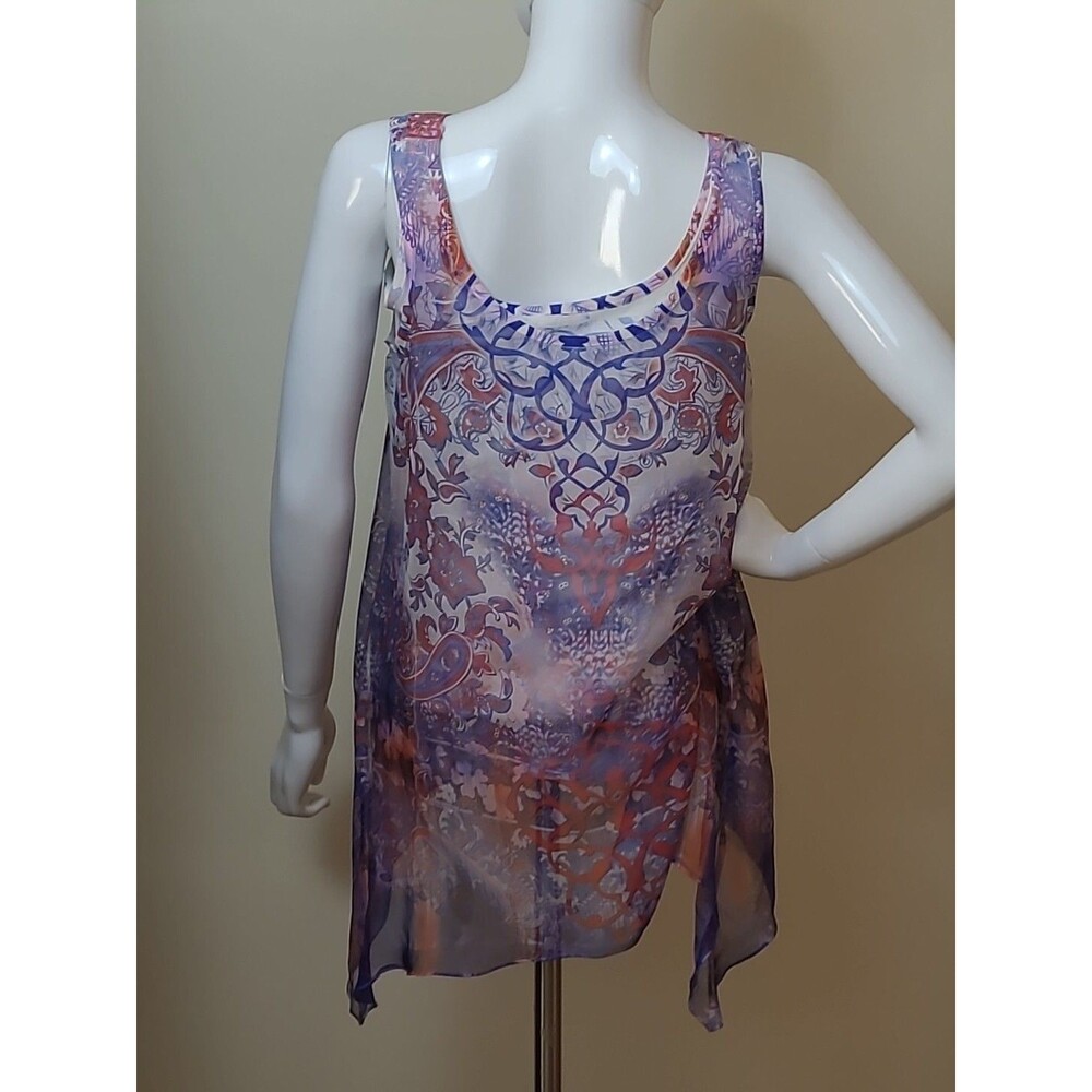 ONE WORLD Floral Paisly Top Size Small Sleeveless Lace Crochet Orange Blue - Picture 3 of 8